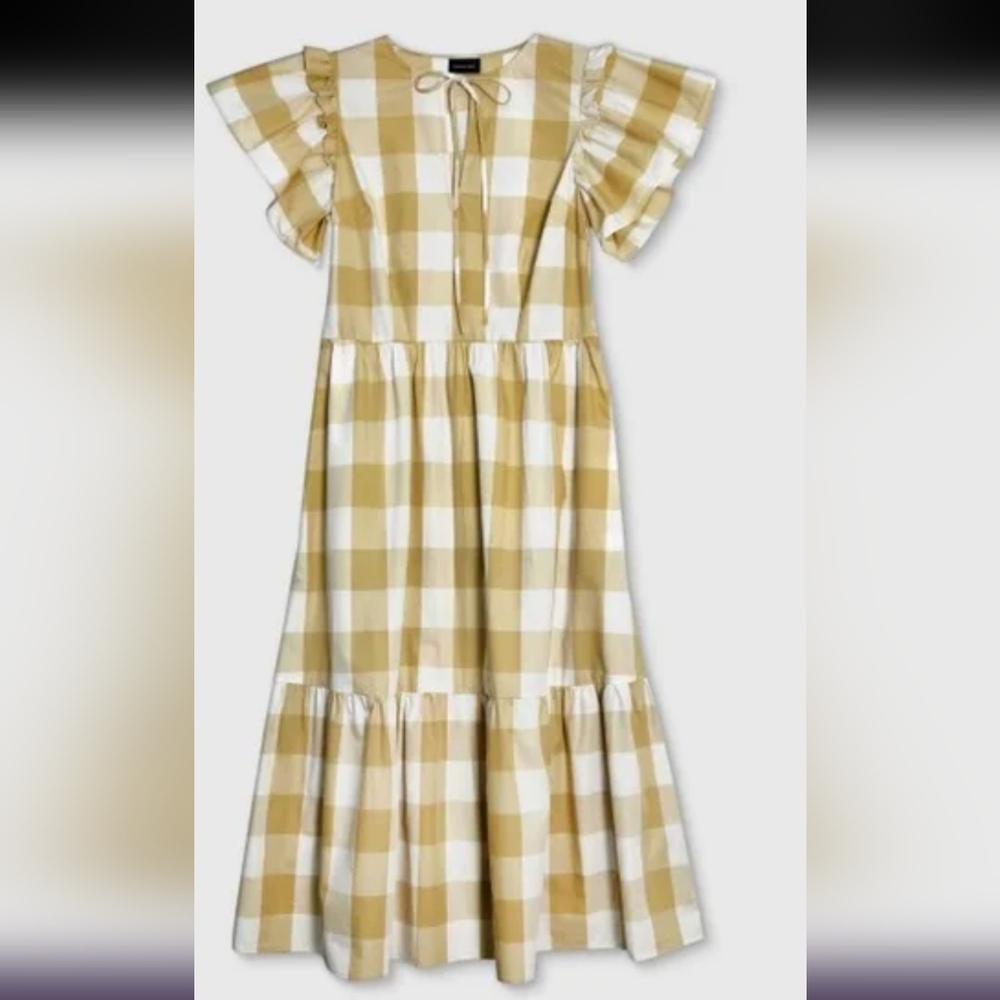 Who What Wear Plaid Midi Dress - Tan and White
